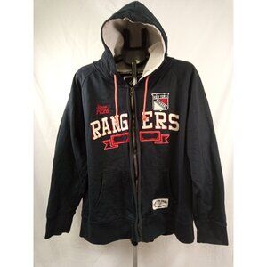New York Rangers Hockey Old Time Hockey Navy/Red Zip-Up Hooded Jacket Size 2XL